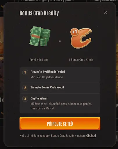 Bonus Crab kredity za první vklad dne