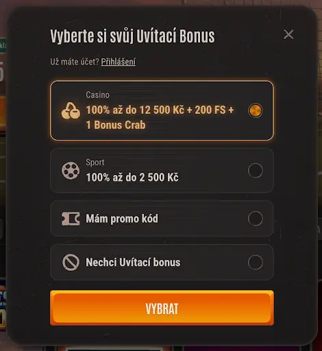 Výběr uvítacího bonusu v Neon54 Casino
